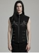 Punk Style Handsome Metal Eyelet Cracked Leather Stitching Unique 3D Pocket Cross Strap Black Male Vest