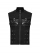 Punk Style Handsome Metal Eyelet Cracked Leather Stitching Unique 3D Pocket Cross Strap Black Male Vest