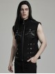 Punk Style Handsome Metal Eyelet Cracked Leather Stitching Unique 3D Pocket Cross Strap Black Male Vest