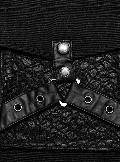 Punk Style Handsome Metal Eyelet Cracked Leather Stitching Unique 3D Pocket Cross Strap Black Male Vest