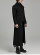 Punk Style Elegant Lapel Metal Triangle Ring Spike Rivet Decoration Back Cross Strap Black Long Sleeves Coat