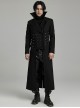 Punk Style Elegant Lapel Metal Triangle Ring Spike Rivet Decoration Back Cross Strap Black Long Sleeves Coat