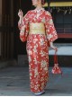 Summer Vintage Traditional Red Japanese Style Kawaii Fashion Gorgeous Small White Floral Pattern Kimono