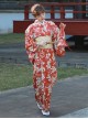 Summer Vintage Traditional Red Japanese Style Kawaii Fashion Gorgeous Small White Floral Pattern Kimono