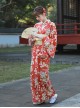 Summer Vintage Traditional Red Japanese Style Kawaii Fashion Gorgeous Small White Floral Pattern Kimono