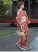 Summer Vintage Traditional Red Japanese Style Kawaii Fashion Gorgeous Small White Floral Pattern Kimono