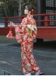 Summer Vintage Traditional Red Japanese Style Kawaii Fashion Gorgeous Small White Floral Pattern Kimono