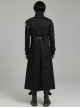 Punk Style High Collar, Detachable Shoulder Piece Metal Rivet Buckle Decoration Cool Black Male Long Coat