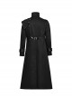 Punk Style High Collar, Detachable Shoulder Piece Metal Rivet Buckle Decoration Cool Black Male Long Coat