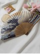 Traditional Improved Kimono Filming Accessory Japanese Style Wave Print Wooden Fan Bone ]Kawaii Fashion Folding Fan