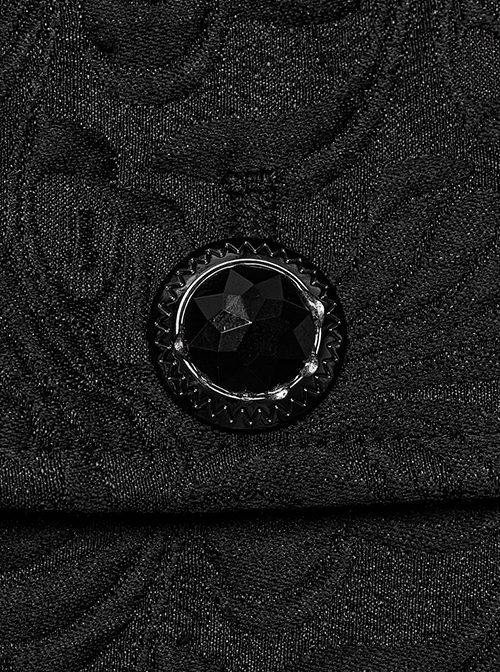 Gothic Style Lapel Unique Jacquard Dark Pattern Luxurious Gemstone Buttons Batwing Contour Black Slim Vest