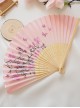 Traditional Japanese Style Versatile Cute Pink Sakura Print Light Wood Color Fan Bone Kawaii Fashion Folding Fan