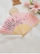 Traditional Japanese Style Versatile Cute Pink Sakura Print Light Wood Color Fan Bone Kawaii Fashion Folding Fan