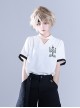 Summer Standing Neck Bead Personalized Niche Skinny Embroidered White Ouji Fashion Short Sleeves Shirt