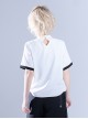 Summer Standing Neck Bead Personalized Niche Skinny Embroidered White Ouji Fashion Short Sleeves Shirt