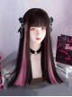 Idol Style Subculture Black Pink Highlight Dyed Flat Bangs Sweet Cool Lolita Y2K Long Straight Wig