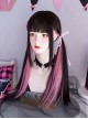 Idol Style Subculture Black Pink Highlight Dyed Flat Bangs Sweet Cool Lolita Y2K Long Straight Wig