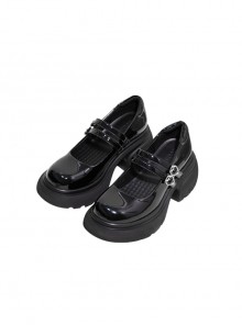 Y2K Black Versatile Heart Shape Buttons Fashion sweet lolita  Round Toe Chunky Leather High Heels Mary Jane Shoes