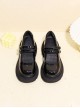 Y2K Black Versatile Heart Shape Buttons Fashion sweet lolita  Round Toe Chunky Leather High Heels Mary Jane Shoes