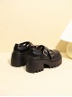 Y2K Black Versatile Heart Shape Buttons Fashion sweet lolita  Round Toe Chunky Leather High Heels Mary Jane Shoes