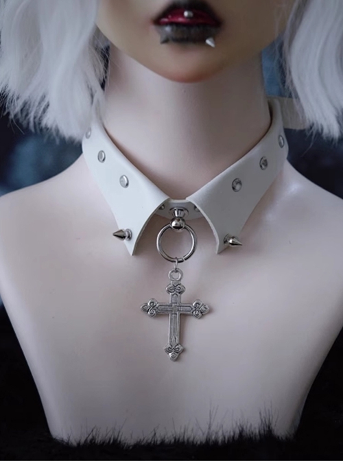 Sweet Cool Hottie Subculture Punk Gothic False Collar PU Leather Cross Pendant Rivets Choker Necklace