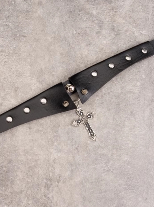 Sweet Cool Hottie Subculture Punk Gothic False Collar PU Leather Cross Pendant Rivets Choker Necklace