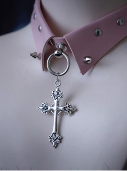 Light Color Hottie Subculture Sweet Cool Punk Gothic False Collar PU Leather Large Cross Pendant Rivets Choker