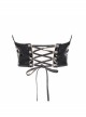 Punk Style Slim Fit Adjustable Double Layer Mesh Zipper Stitching Black Patent Leather Women's Corset