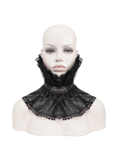 Gothic Style Light Pleated Braided Material Metal Buckle Gem Pendant Mesh Hem Black Personalized Hard Mesh Collar