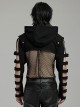 Punk Style Handsome Stand Collar Rivet Decoration Unique Black Hollow Long Sleeves Slim Hooded Short Jacket