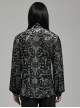 Gothic Style Stand Collar Luxurious Velvet Floral Fabric Jewel Button Vintage Black Grey Long Sleeves Shirt