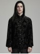 Gothic Style Elegant Stand Collar Gorgeous Velvet Floral Pattern Vintage Black Long Sleeves Slim Fit Shirt