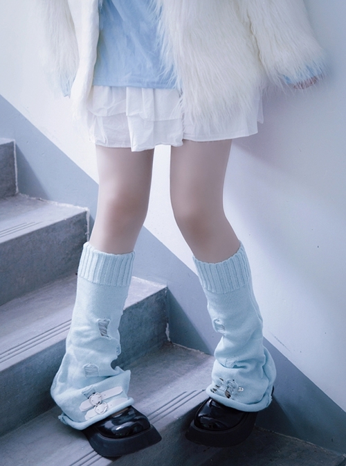 Subculture Light Color Asymmetrical Design Elastic Band Long Loose Punk Style Lolita Handmade Knit Leg Sleeves