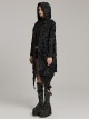 Punk Style Knitted Ripped Decadent Ribbon Cross Decoration Handsome Black Long Sleeves Loose Hooded Jacket