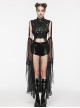 Punk Style Leather Chiffon Splicing Metal Rivet Decoration Sexy Black Adjustable Sleeves Mesh Long Cloak