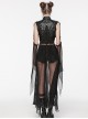 Punk Style Leather Chiffon Splicing Metal Rivet Decoration Sexy Black Adjustable Sleeves Mesh Long Cloak