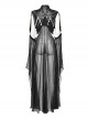 Punk Style Leather Chiffon Splicing Metal Rivet Decoration Sexy Black Adjustable Sleeves Mesh Long Cloak