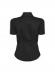 Punk Style Leather Mesh Patchwork Skull Button Rivet Decoration Asymmetric Black Short Sleeves Shirt