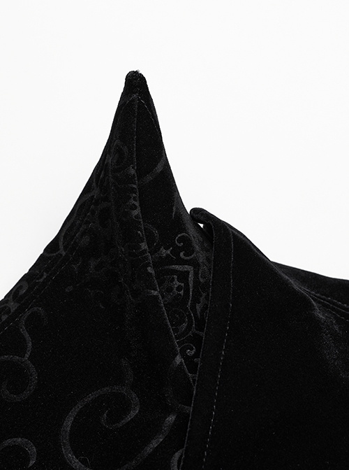 Gothic Style Bat Collar Stitching Jacquard Retro Velvet Unique Sharp Shoulder Design Black Long Sleeves Coat