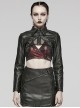 Punk Style Lapel Metal Rivet Decoration Mesh Hollow Stitching Cool Black Long Sleeves Short Leather Jacket