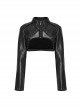 Punk Style Lapel Metal Rivet Decoration Mesh Hollow Stitching Cool Black Long Sleeves Short Leather Jacket