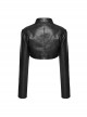 Punk Style Lapel Metal Rivet Decoration Mesh Hollow Stitching Cool Black Long Sleeves Short Leather Jacket