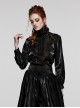 Gothic Style Lace High Collar Luxury Reflective Satin Rose Dark Pattern Black Long Lantern Sleeves Top