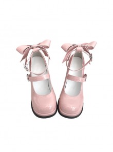 French Barbie Style Vintage Bowknot Shottie Weet Lolita Thick Bottom Chunky Heel Mary Jane Shoes