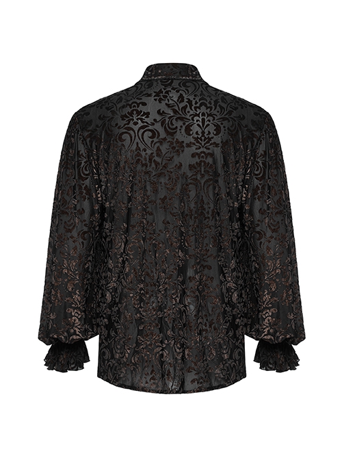 Gothic Style Vintage Luxury Velvet Hot Stamping Pattern Vintage Black Trumpet Sleeves Gentleman Shirt