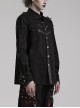 Punk Style Decadent Symmetrical Splicing Front Placket Cool Metal Skull Buckle Black Long Sleeves Shirt