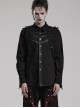 Punk Style Decadent Symmetrical Splicing Front Placket Cool Metal Skull Buckle Black Long Sleeves Shirt