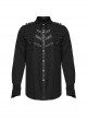 Punk Style Decadent Symmetrical Splicing Front Placket Cool Metal Skull Buckle Black Long Sleeves Shirt