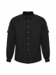 Punk Style Exquisite Dark Pattern Vintage Metal Buttons Shoulder Cross Straps Black Long Sleeves Shirt