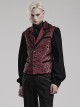 Gothic Style Elegant Lapel Jacquard Dark Pattern Velvet Vintage Gem Buttons Black Red Gentleman Vest